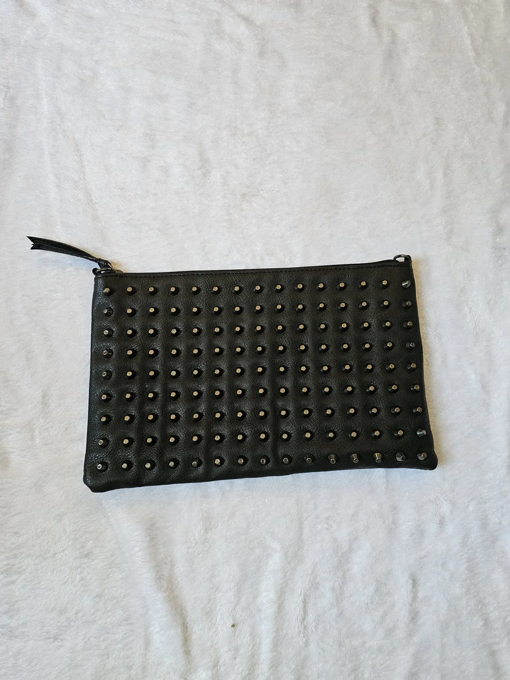 Studded Black Leather Clutch